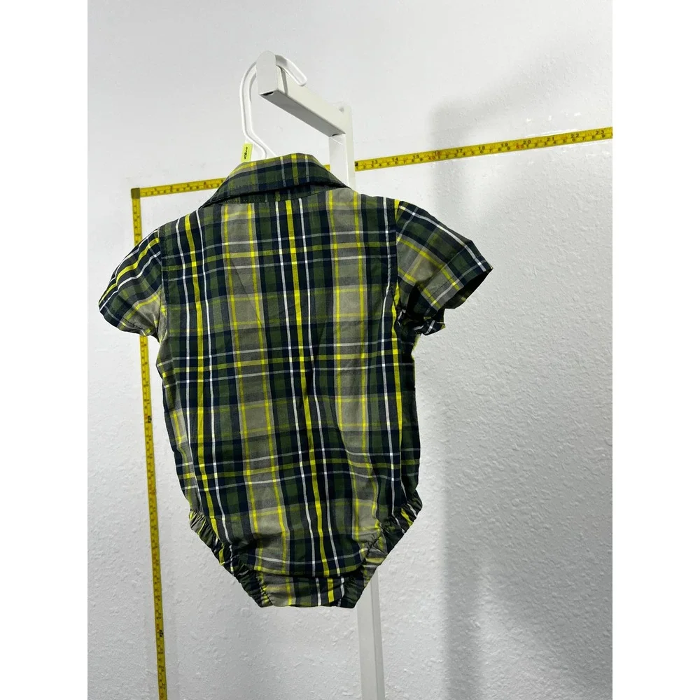 Baby B.U.M. Plaid Button Down Bodysuit Green Yellow Navy Blue 3‎ Months Romper